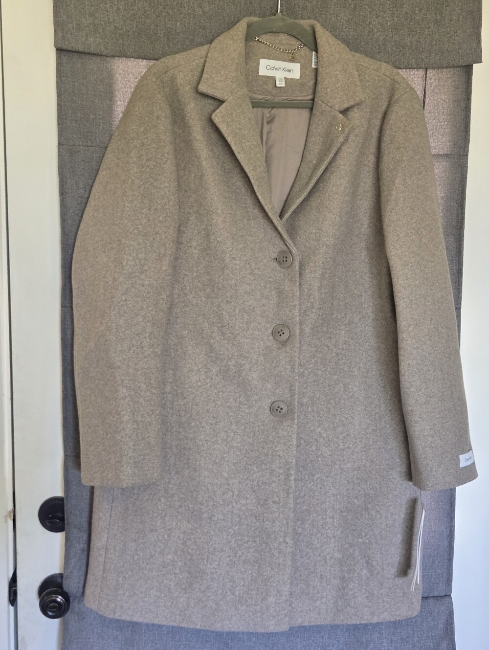 Calvin Klein Button-Front Coat Size XL Oatmeal New With Tags